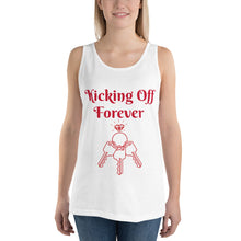 Load image into Gallery viewer, Kicking Off Forever Unisex Tank Top - Red Lettering