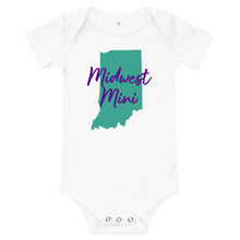 Load image into Gallery viewer, Midwest Mini One Piece - Multiple Fabric Colors & Custom Font Colors (3m-6m)
