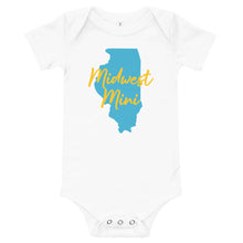 Load image into Gallery viewer, Midwest Mini One Piece - Multiple Fabric Colors & Custom Font Colors (3m-6m)