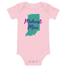 Load image into Gallery viewer, Midwest Mini One Piece - Multiple Fabric Colors & Custom Font Colors (3m-6m)