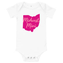 Load image into Gallery viewer, Midwest Mini One Piece - Multiple Fabric Colors & Custom Font Colors (3m-6m)
