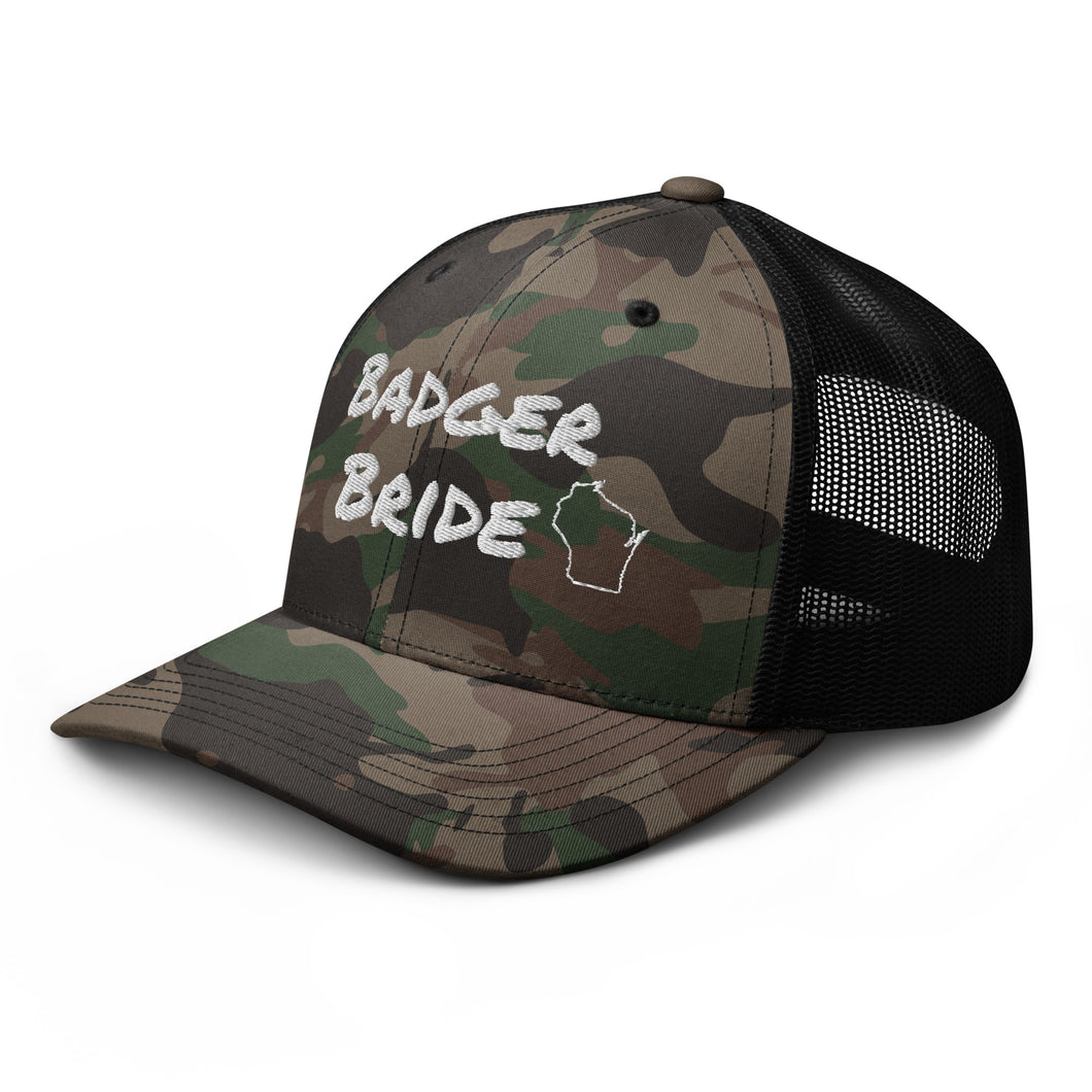 Badger Bride Camo Trucker Hat - White Embroidery