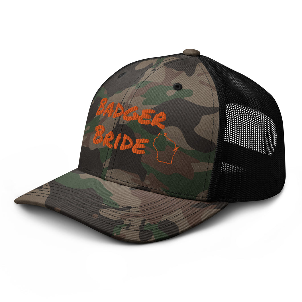 Badger Bride Camo Trucker Hat - Orange Embroidery