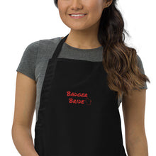 Load image into Gallery viewer, Badger Bride Apron - Black Apron/Red Text
