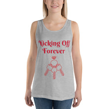 Load image into Gallery viewer, Kicking Off Forever Unisex Tank Top - Red Lettering
