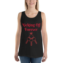Load image into Gallery viewer, Kicking Off Forever Unisex Tank Top - Red Lettering
