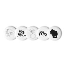 Load image into Gallery viewer, Badger Bride Personalized Buttons - Set of 5
