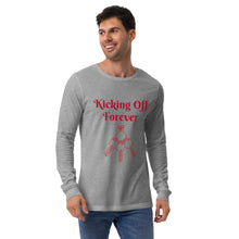 Load image into Gallery viewer, Kicking Off Forever Unisex Long Sleeve Tee - Red Lettering
