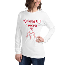 Load image into Gallery viewer, Kicking Off Forever Unisex Long Sleeve Tee - Red Lettering
