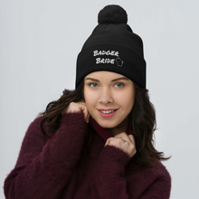 Load image into Gallery viewer, Badger Bride Pom-Pom Beanie - White Embroidery

